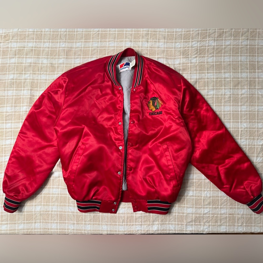 Vintage Chicago Blackhawks Swingster Jacket Mens Large 90's Varsity Bomber NHL